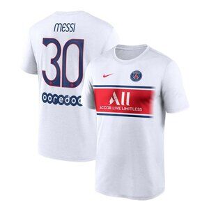 Nike Men's Lionel Messi White Shirt Paris Saint-Germain Name Number Fan Top